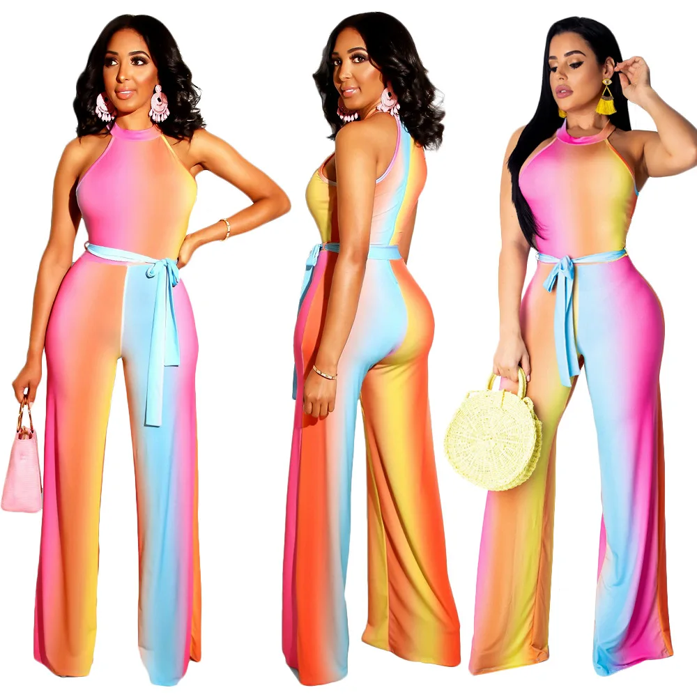 Женский комбинезон облегающий с цветным принтом без рукавов|Комбинезоны c