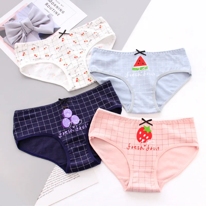 Женские трусики хлопковое белье для девочек милое нижнее с фруктовым принтом