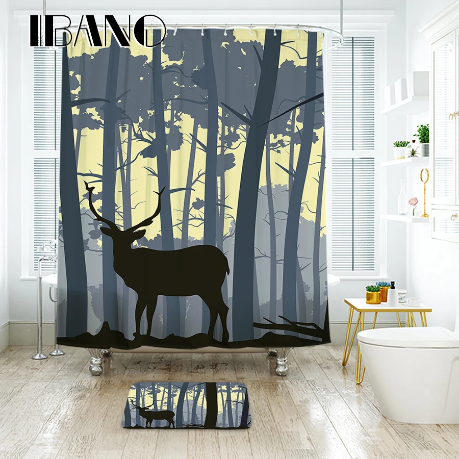 

IBANO Forest Elk Shower Curtain Waterproof Polyester Fabric Bath Curtain For The Bathroom Decoration With 12pcs Hooks