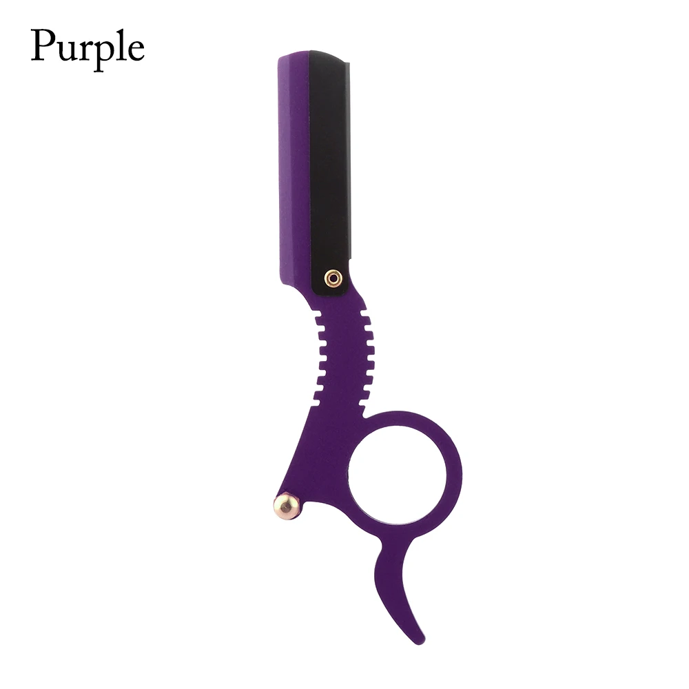Purple no blades 1 шт., Профессиональная парикмахерская бритва с прямым краем, классическая домашняя Парикмахерская бритва с удобными лезвиями, сменный механизм для бритья бороды - Цвет: Purple no blades