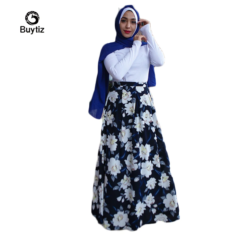 Buytiz темно синие цветочные ОАЭ Bodycon Mujer abaya Дубай мусульманское платье длинная