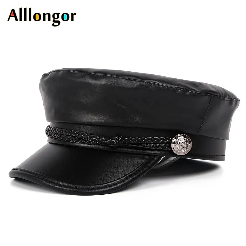 Модная кожаная кепка в военном армейском стиле Осень зима 2020 берет женская шапка