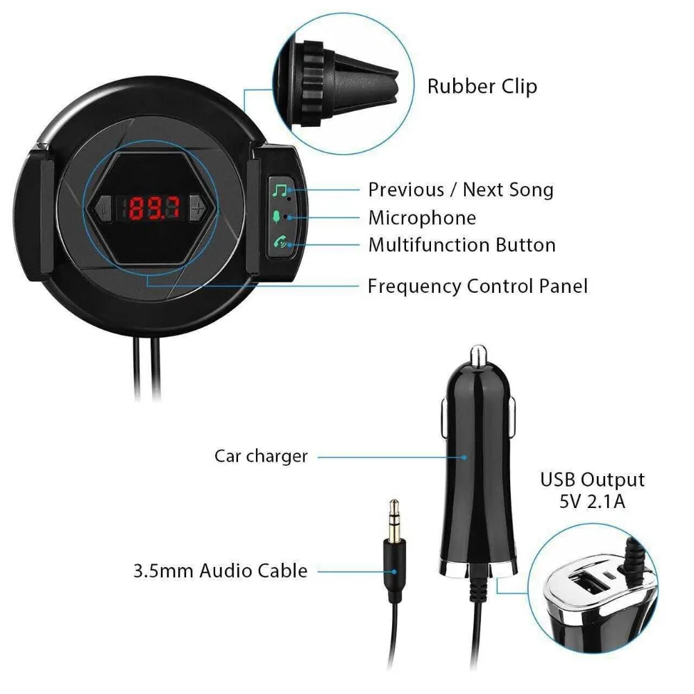 Bluetooth FM трансмиттер V4.1 модулятор автомобильный комплект громкой связи приемник
