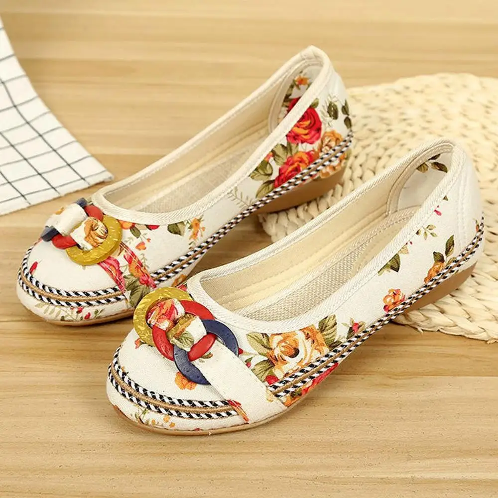 Женские этнические туфли с вышивкой Разноцветные Повседневные деревянной