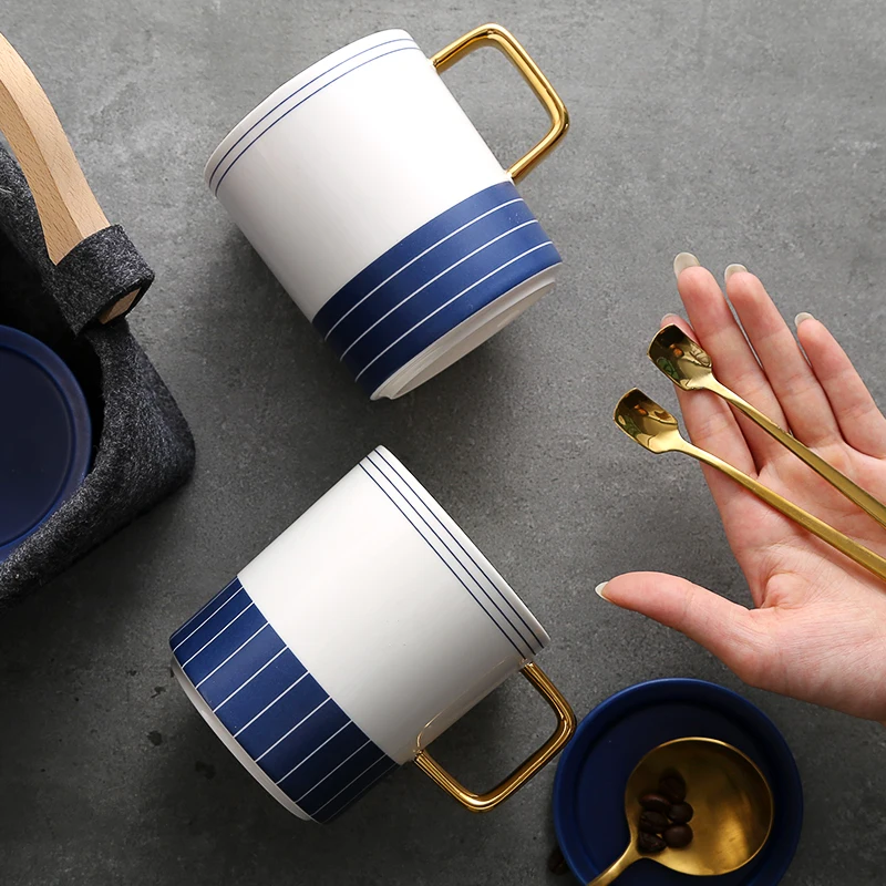 Креативные ins короткие керамические кружки с крышкой ложкой молочный кофе чай