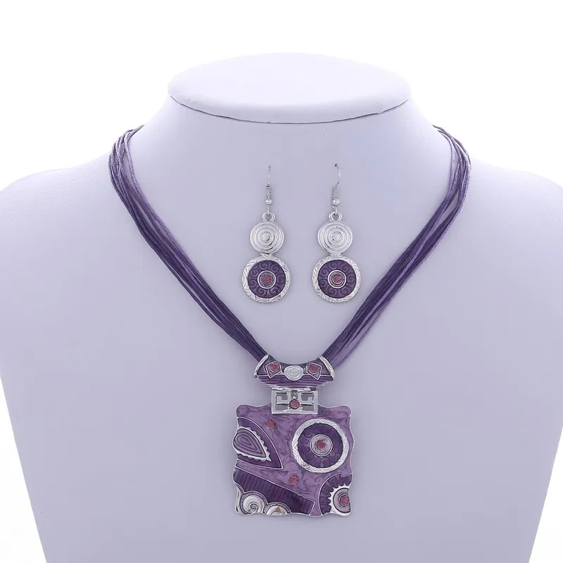 Летние Серебряные Ювелирные наборы для женщин Boho Веревка Цепи Многослойные Чокер ожерелья висячие серьги свадебный комплект ювелирных изделий