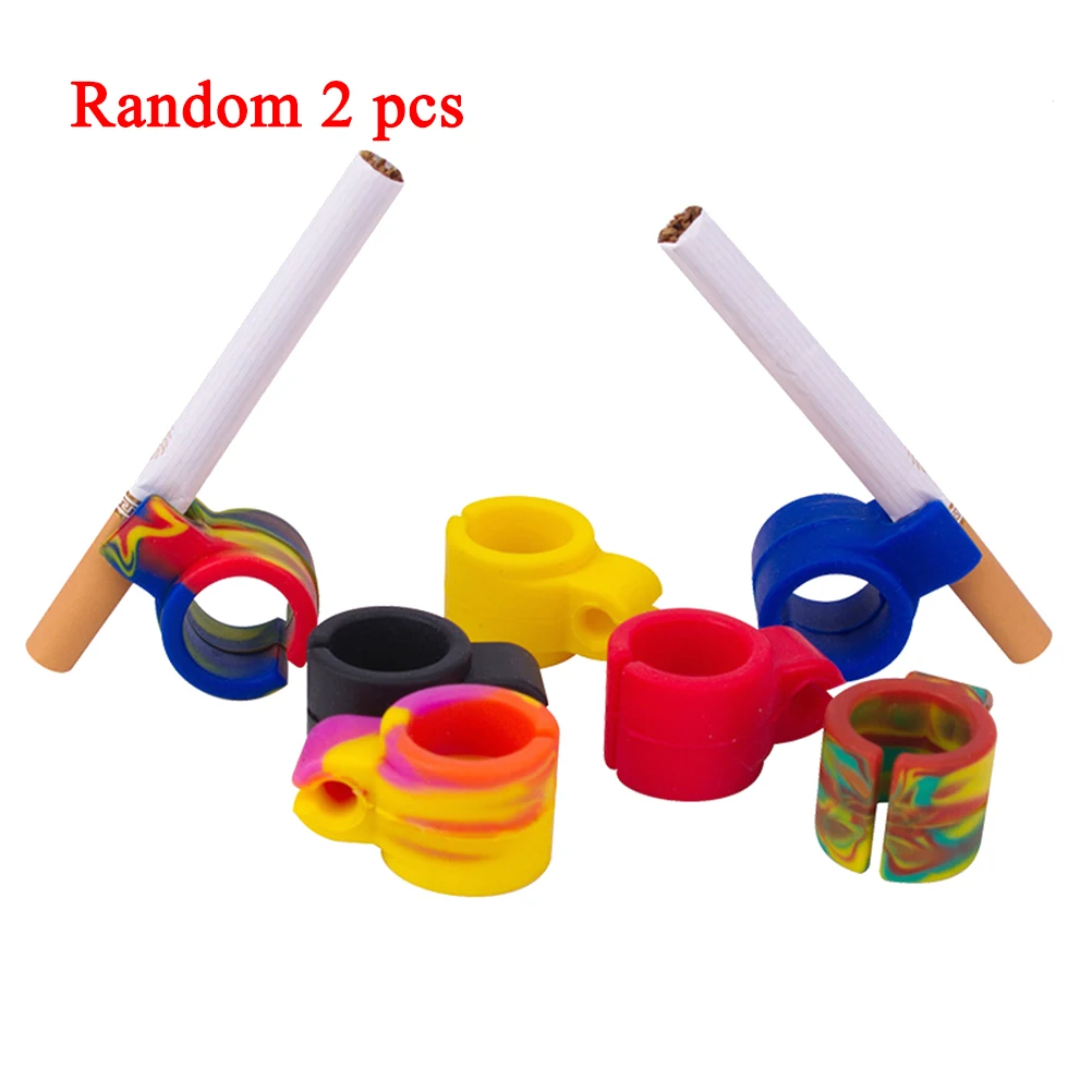 2pcs Random Color Силиконовый держатель для сигарет, держатель для курения, отличные руки, без пальцев, простое защитное кольцо для курения, игра, вождение, работа - Цвет: 2pcs Random Color