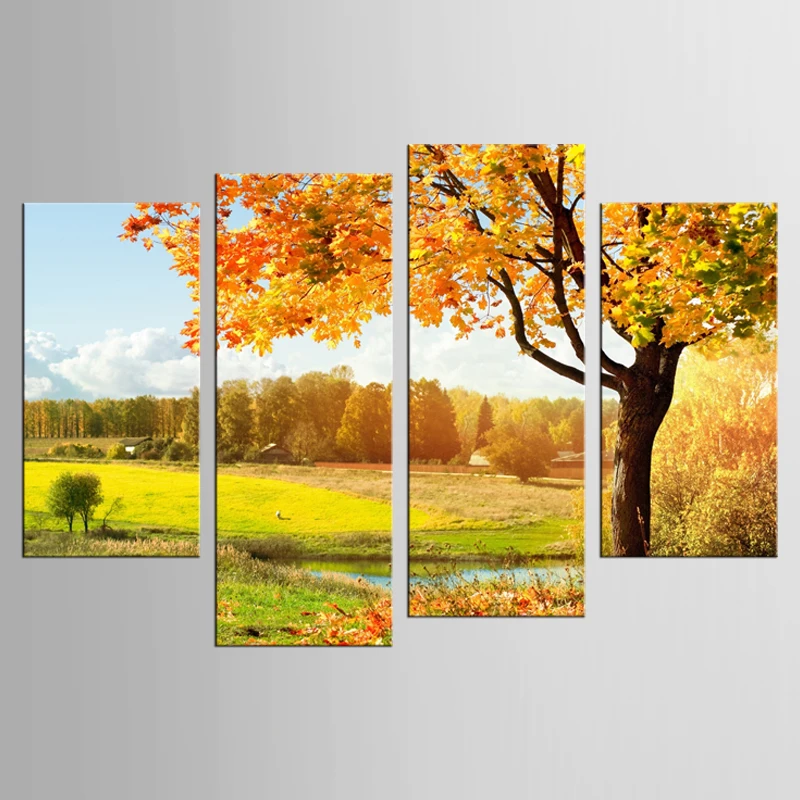 4 панелей оформлена осенний пейзаж живопись на холсте искусство декорация