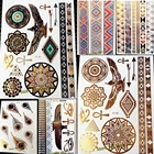 Золотая Мандала Цветок Переводные татуировки Летние Поддельные флэш металлические золотые временные татуировки наклейки Индийский Орел Тату цепочки