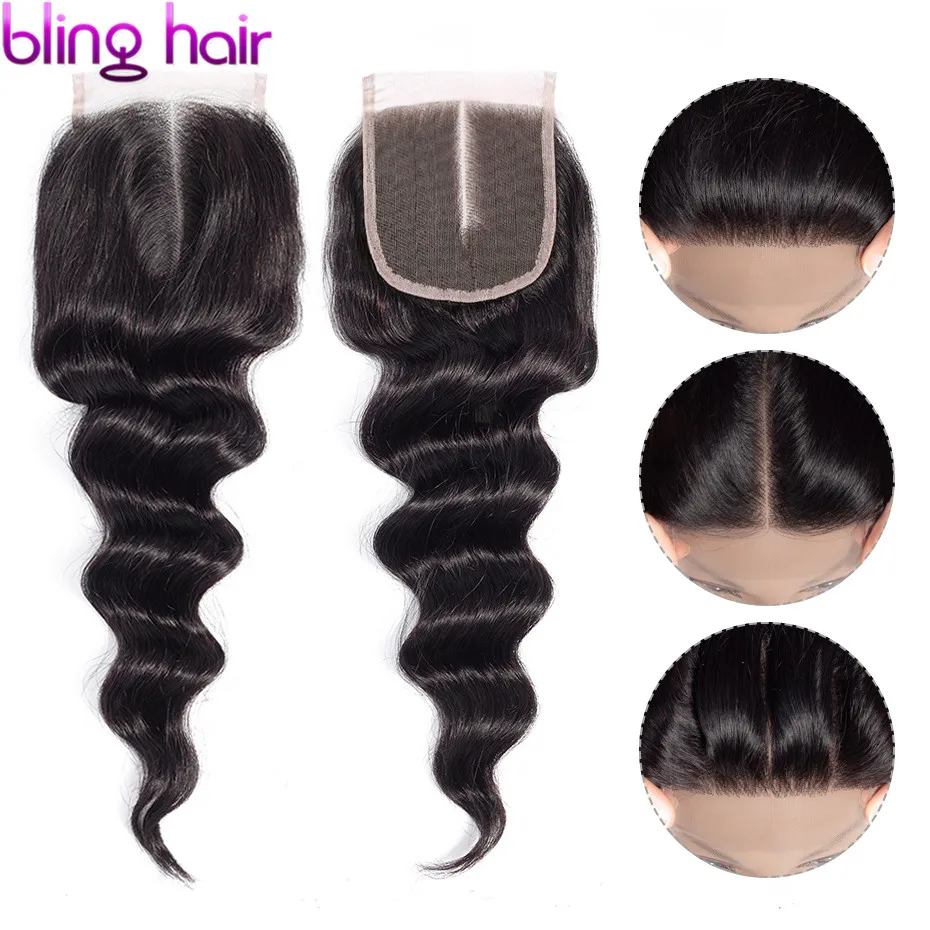 Bling Hair бразильские свободные глубокая волна человеческие волосы закрытие с ребенком волос 4*4 бесплатно/средний/три части remy волос натуральный цвет