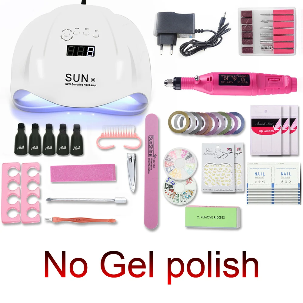 Маникюрный гель для ногтей лак 10 цветов набор с УФ светодиодный лампой