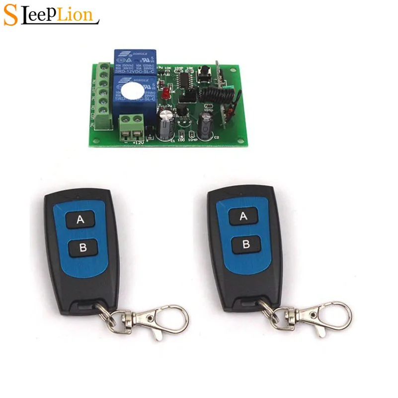 

Sleeplion 12V 2CH RF Relay Smart Wireless Remote Control Light Switch Garage Door Remote Opener Transmitter 12V Relay Receiver