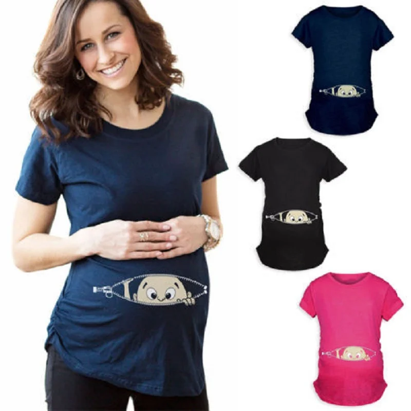 

Maternity Clothes Ropa Embarazada Tee Shirt Tops Womens Clothing Pregnancy T-Shirt Casual Flattering Side Ruching Ropa Mujer