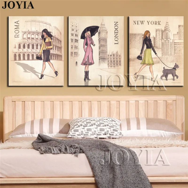 Триптих Холст художественная картина Лондон рома путешествия девушка