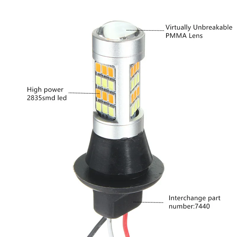 2 шт. T20 7443 2835 42 SMD 1000LM 20 Вт Автомобильный светодиодный DRL Дневной ходовой светильник двухцветная лампа поворотного сигнала постоянного тока 12-24 В