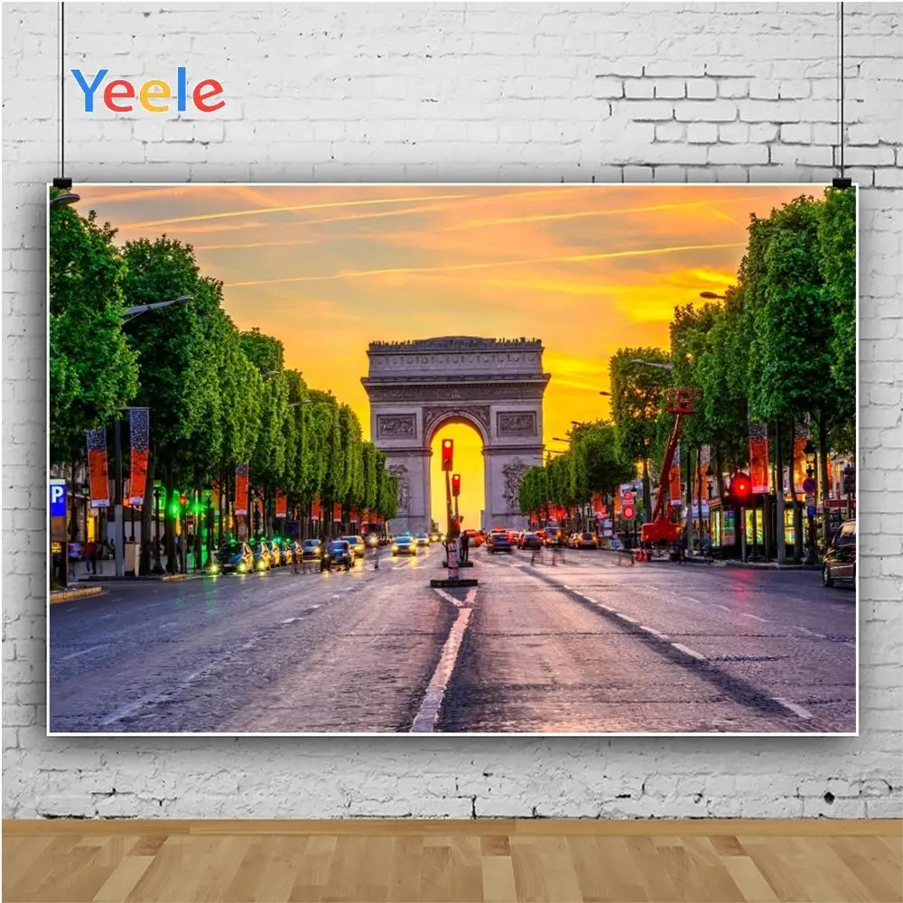 Yeele Закат свечение Триумфальная арка тротуар дерево Сумерки фоны для фотосъемки