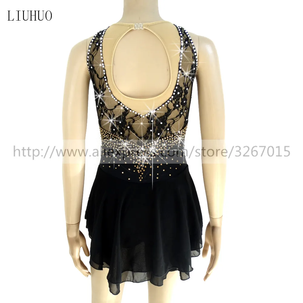 Платье для фигурного катания женское черное кружевное без рукавов стильное