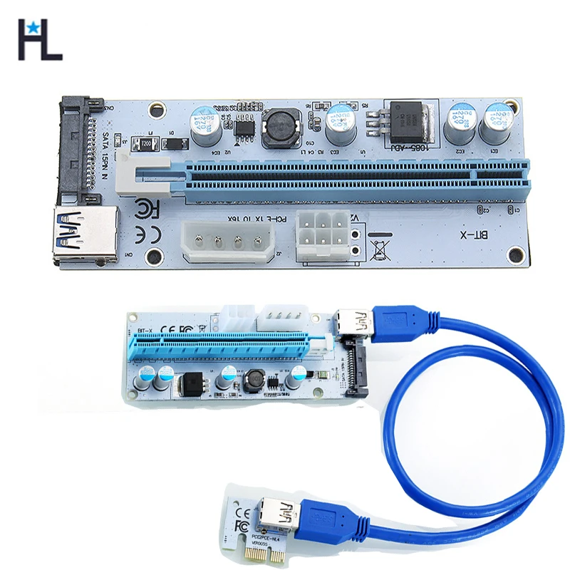 Адаптер PCIE Express для видеокарты адаптер настольной от 1 до 16x с 15 контактами SATA 4pin 6pin