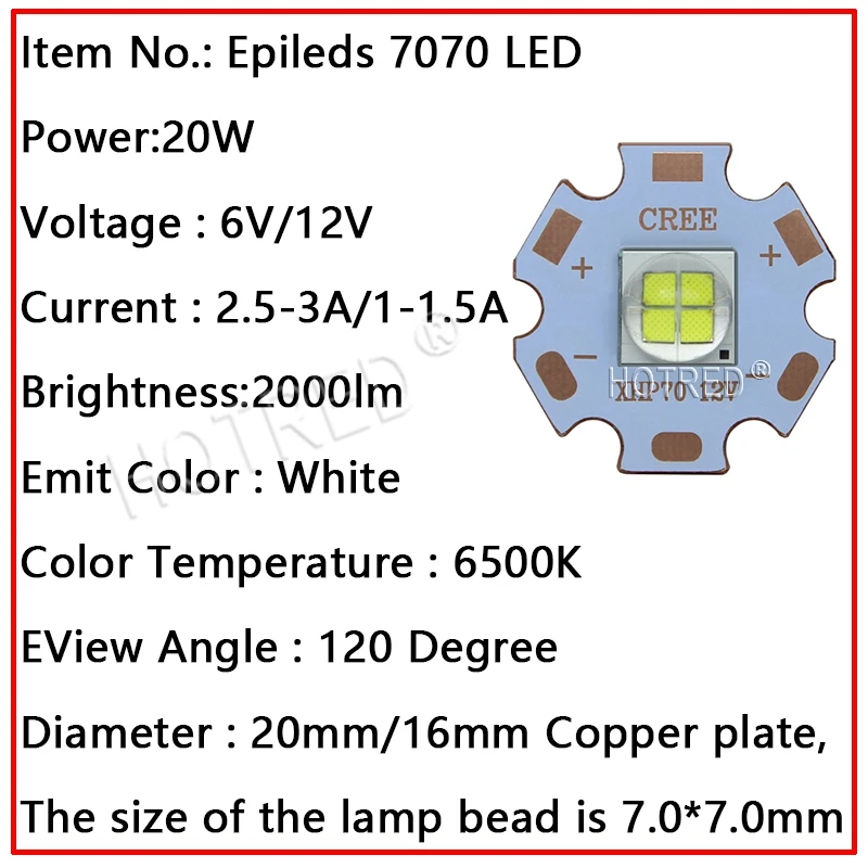 1 шт. 7070 20 Вт 6 в 12 В Led замена Cree XLamp XHP70.2 XHP50.2 светодиодный излучатель холодный белый 6500k синий светодиодный чип света с 20 мм Cooper PCB