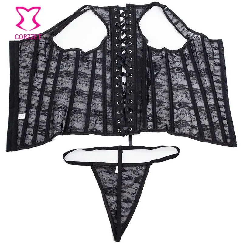 Черный прозрачный кружевной корсет-майка XS -XXL сексуальный готический корсет и