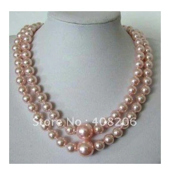 

charm 2 rows pink SHELL pearl pendant necklace