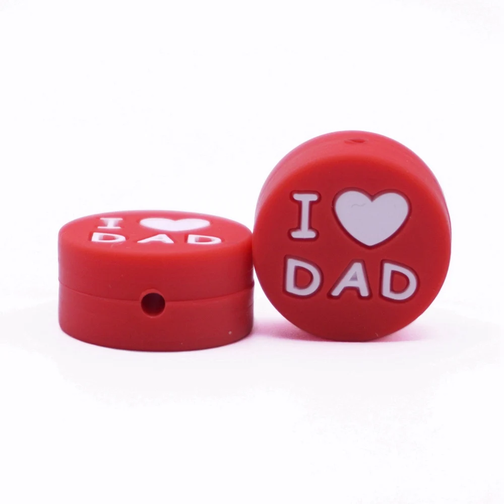 Red 5 шт. силиконовые бусины I Love DAD плоские круглые Прорезыватели для зубов детский Прорезыватель застежка ожерелье Изготовление ювелирных изделий пищевой - Цвет: Red