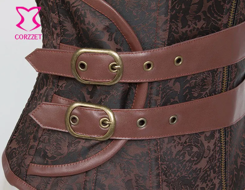 Женский корсет на молнии спереди готический со спиральными стальными косточками