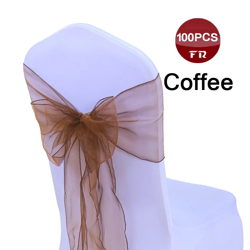 Coffee Свадебные банты для стула 18X275 см мерцающие чехлы для стульев, органза повязка-лента бабочка галстук-бабочка для свадебного банкета Вечерние Декорации - Цвет: Coffee