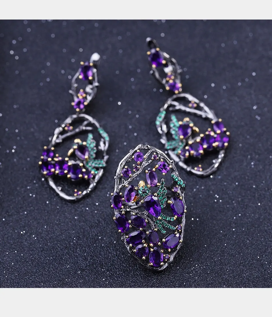 GEM'S BALLET 4.97Ct, натуральный аметист, кольца на палец, 925 пробы, серебро, ручной работы, полый элемент, кольцо для женщин, бижутерия, хорошее ювелирное изделие