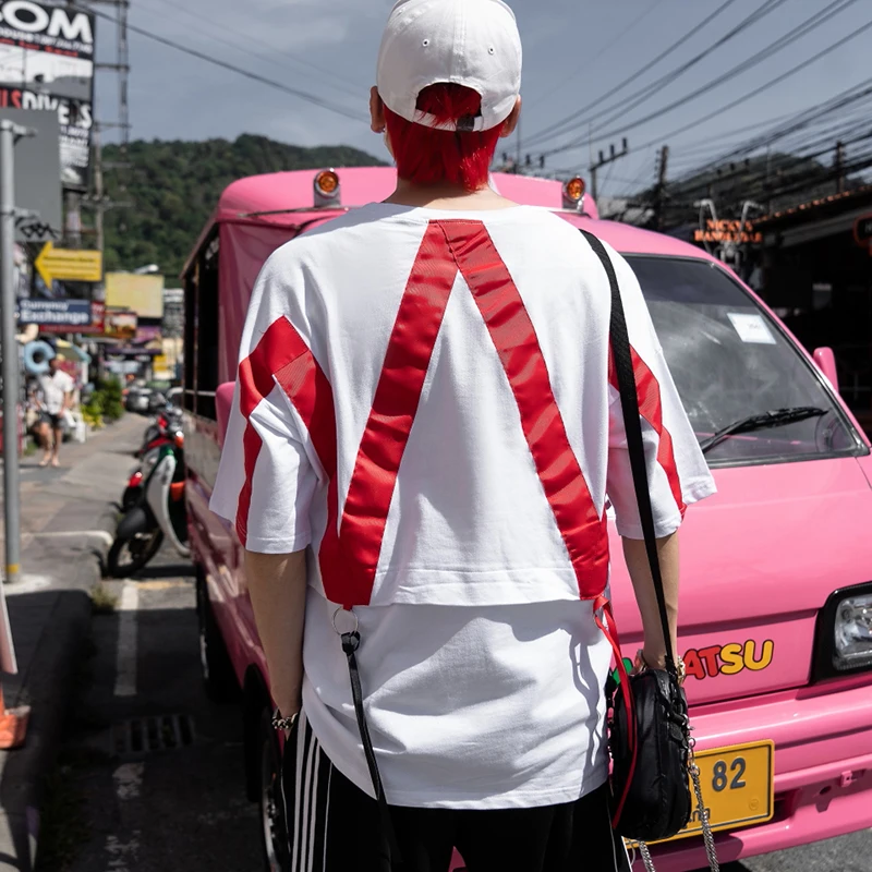 Темная икона большая W лента хип-хоп футболка футболки оверсайз мужские летние