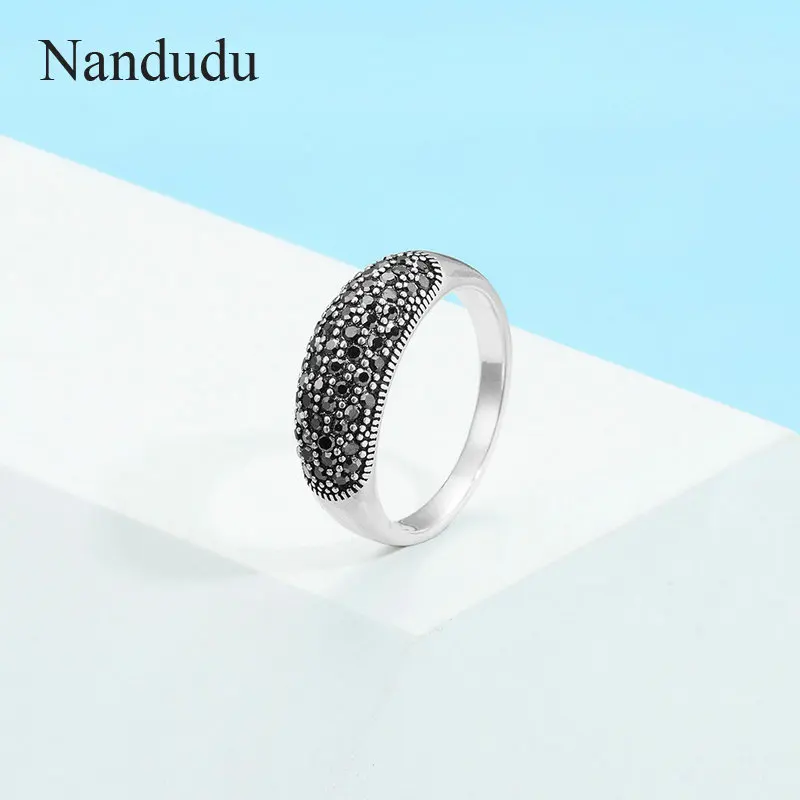 Nandudu, модные, марказит, черные кольца для женщин, девушек, тайское, серебряное ювелирное изделие, подарок, кольцо, аксессуары для свадьбы, вечерние, R2126