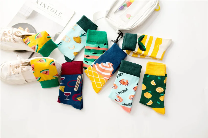 New Unisex Men Women Art Painting Fruit Socks Cotton Fashion Socks Winter Warm Crew Socks Harajuku Funny Socks Cute High Hosiery
