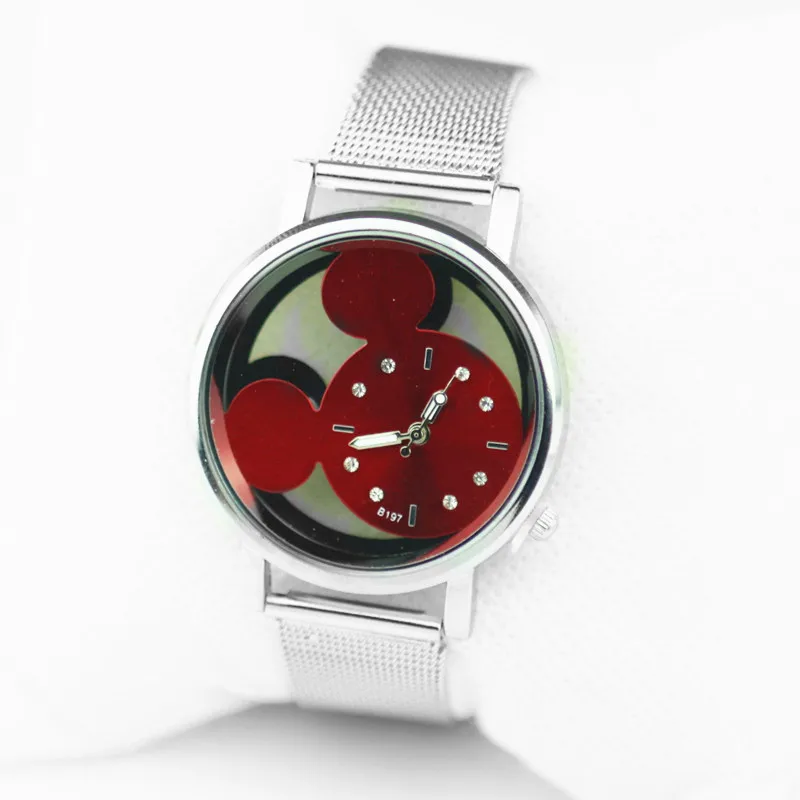 red Reloj mujer, хит, роскошный бренд, медведь, металлическая сетка, нержавеющая сталь, повседневные кварцевые часы, женское платье мультяшная мышь, часы, часы - Цвет: red