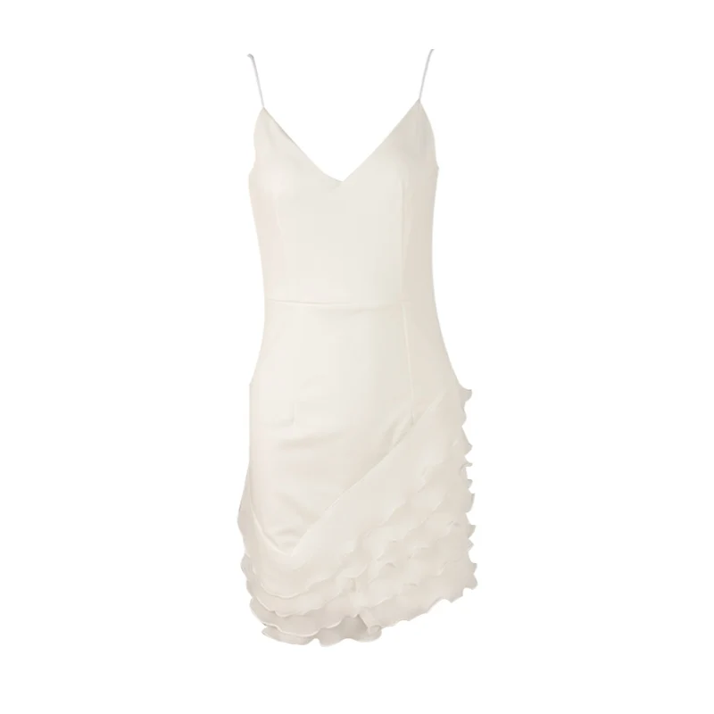 Женское мини-платье без рукавов белое элегантное платье на бретелях-спагетти с