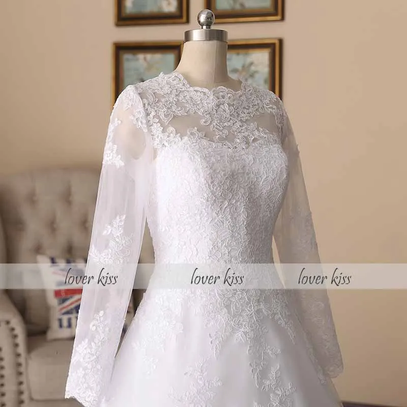 Lover Kiss Vestido De Noiva скромное мусульманское кружевное свадебное платье с круглым вырезом и длинными рукавами, религиозные Свадебные платья на заказ