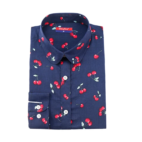 Navycherry Женщины блузки отложным воротником цветочные блузка с длинным рукавом женщин Camisas Femininas женщины топы и блузки новинка - Цвет: Navycherry