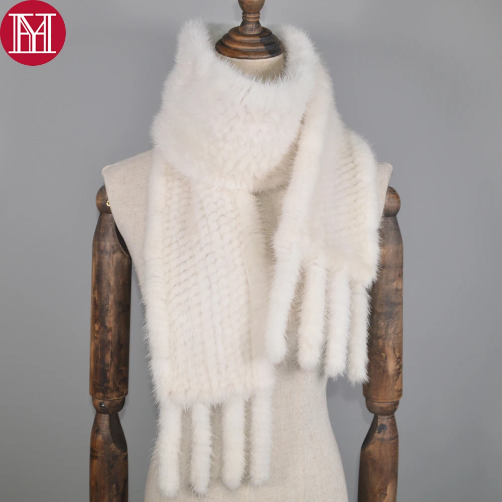 New Long Style Women Real Mink Fur Scarf Genuine Real Mink Fur Ring Scarfs Warm Soft Quality Knitted Real Mink Fur Shawl Scarves