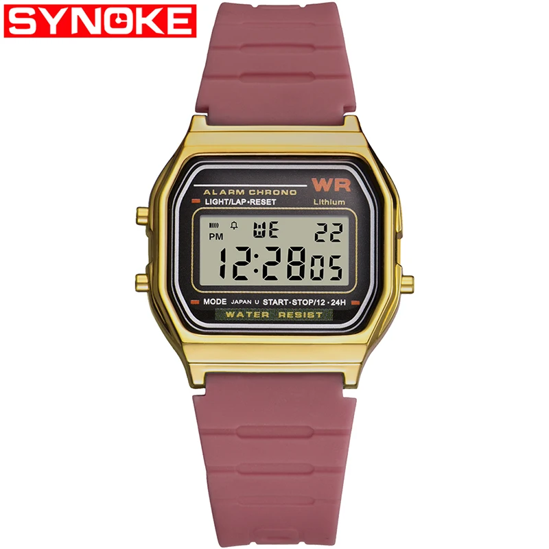 gold and pink SYNOKE Мужские квадратные цифровые часы для бега плавания спортивные черные водонепроницаемые мужские часы светодиодный дисплей цифровые наручные часы - Цвет: gold and pink