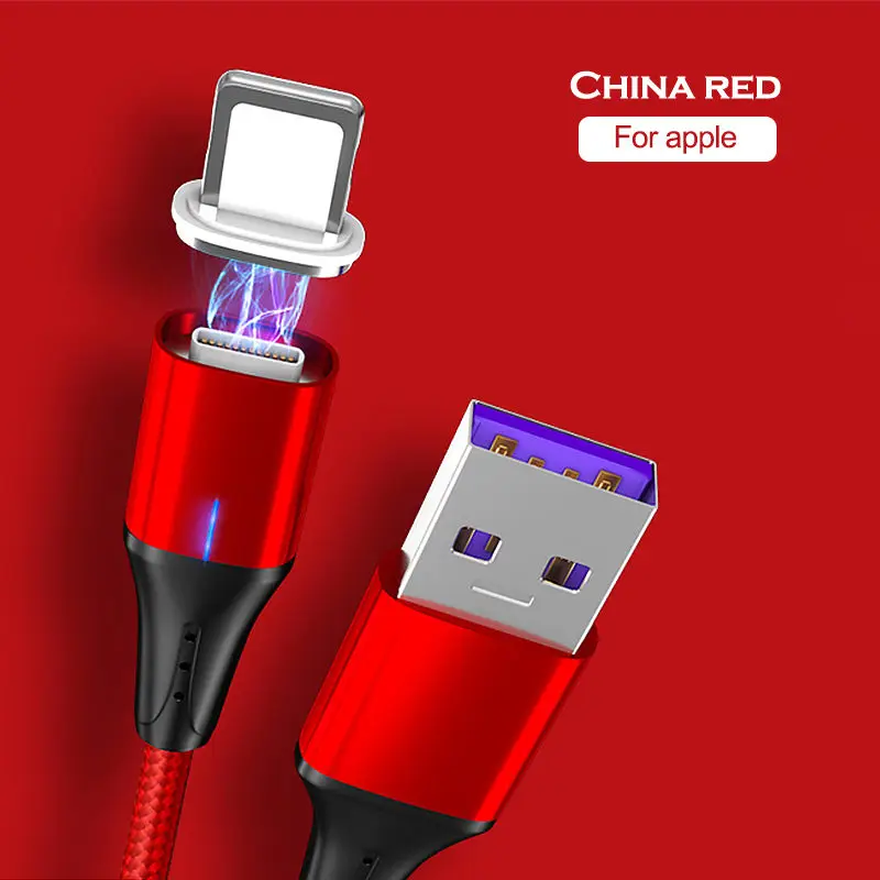 Red For iPhone 5A светодиодный магнитный USB супер быстрый зарядный кабель type-C Micro USB кабель для iPhone huawei P9 P10 P20 samsung смартфон шнур для передачи данных - Цвет: Red For iPhone