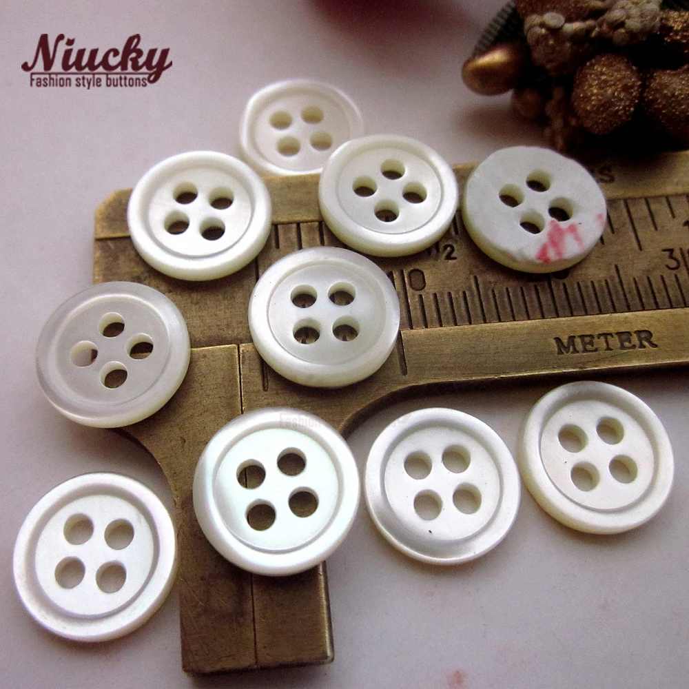 

Niucky 10mm -12mm 4 Holes Small round edge White Trocas Shell shirt sewing buttons natural shell clothing accessories S0201-001