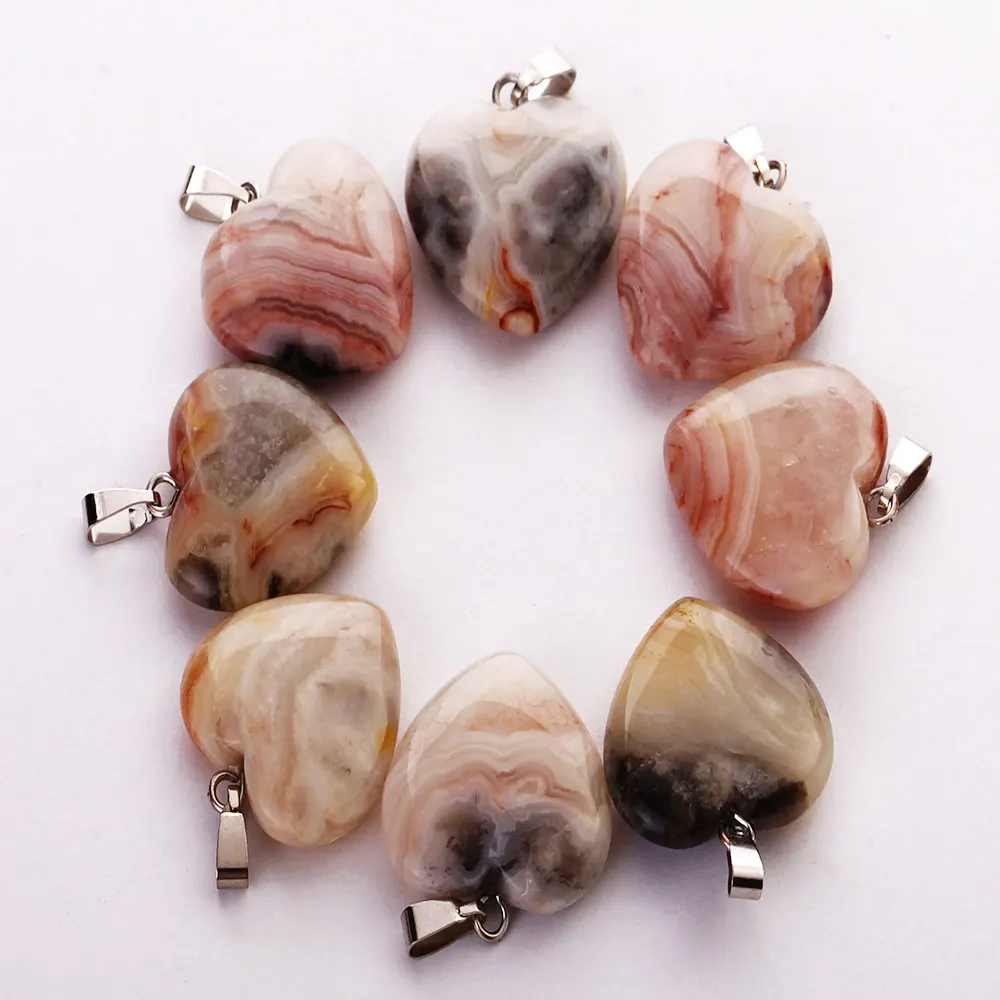 Crazy agate Подвески из натурального камня в форме сердца для изготовления ювелирных изделий, смешанные Подвески 20 мм 50 шт./лот - Окраска металла: Crazy agate