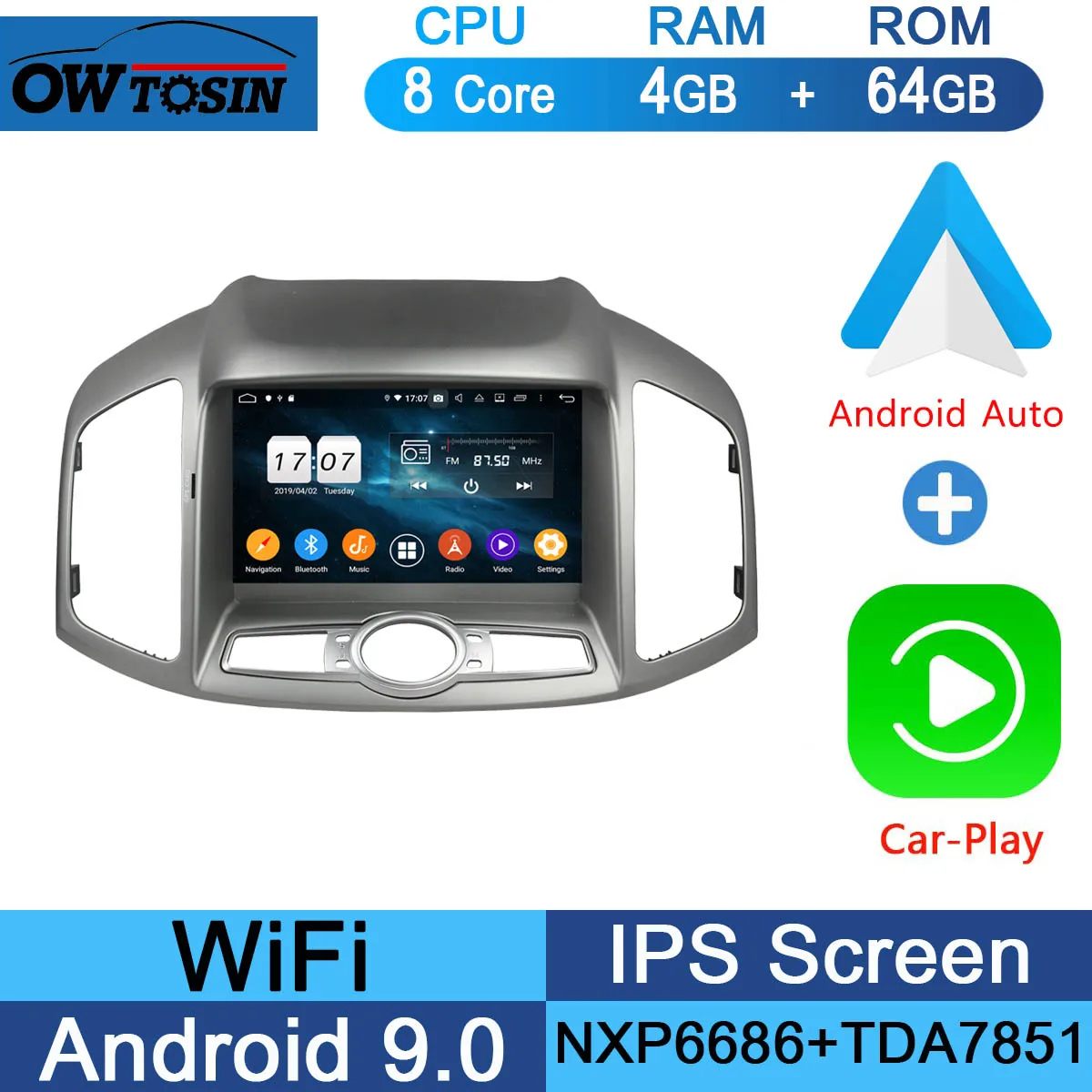 64G CarPlay Android " ips 1920*1080 8 Core 4G ram+ 64G rom Android 9,0 автомобильный dvd-плеер для Chevrolet Captiva 2011- DSP радио gps Parrot BT Adas - Цвет: 64G CarPlay Android
