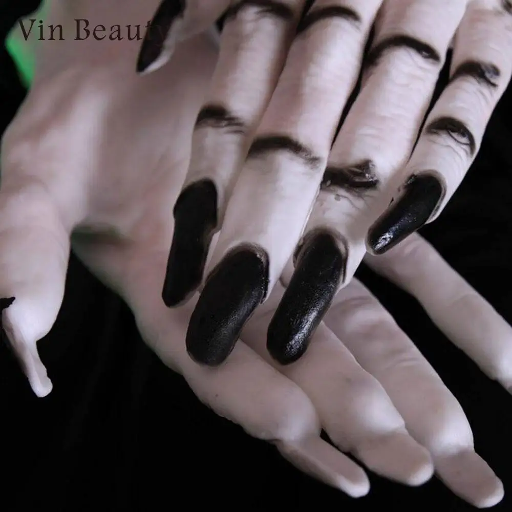 Death Gloves Skeleton Ghoul Hand Terrible Creepy Cosplay White and Black Witch Decor Spider Halloween |