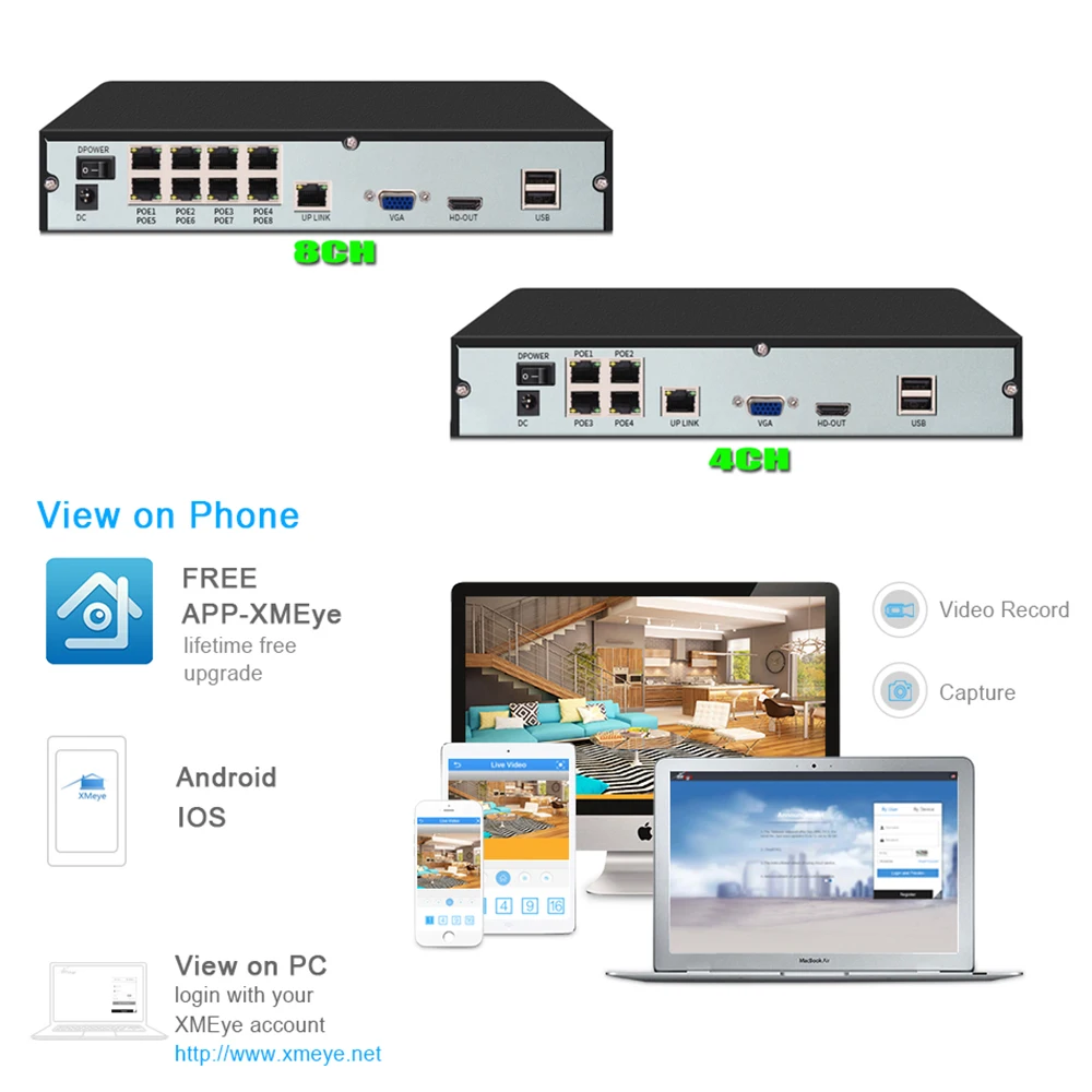 Комплект системы видеонаблюдения YiiSPO POE 720P 1080P IP камера для помещений 1 МП