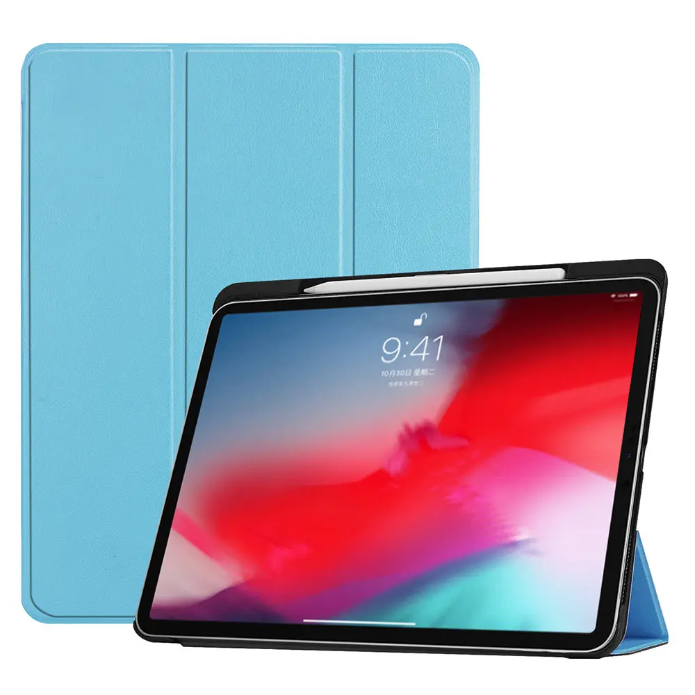 Чехол со слотом для карандаша для ipad pro 11 трехкратный Магнитный смарт-чехол Защитный чехол для ipad pro 11 A80 A2013 - Цвет: Light Blue