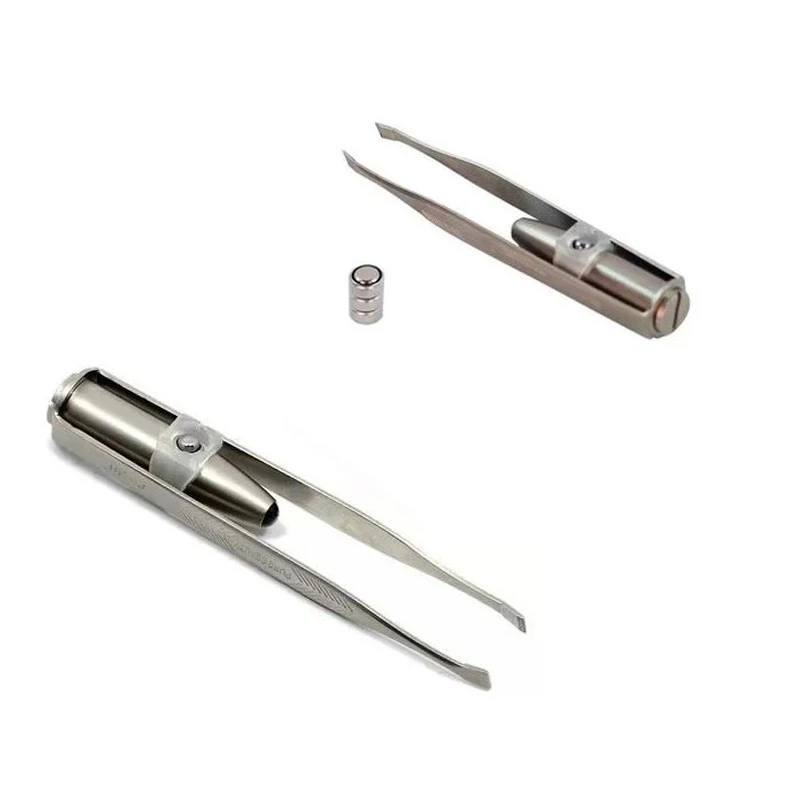 

3pcs Professional Stainless Steel Makeup LED Light Slant Tip Hair Removal Eyelashes Eyebrow Tweezers Makeup Tool With Battery