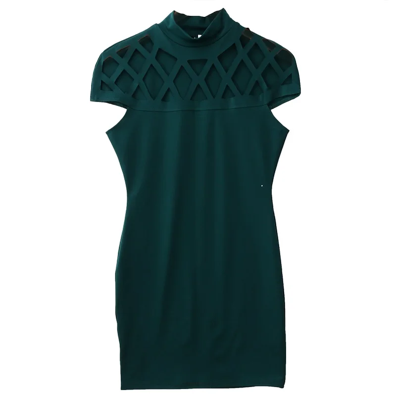 Женское платье чокер с воротником облегающее рукавами в клетку Сетчатое мини