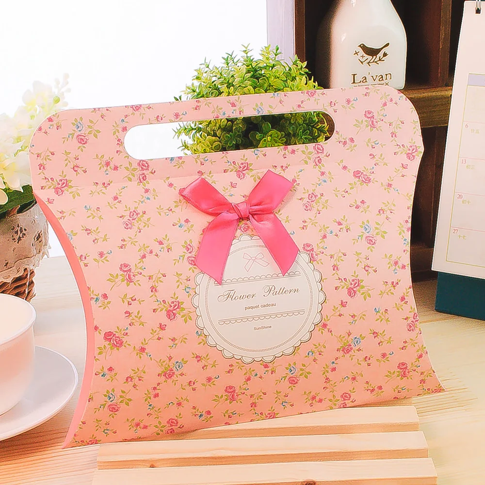 10 шт./лот Подарочная коробка с ручкой в форме подушки конфетная бантом шоколадные