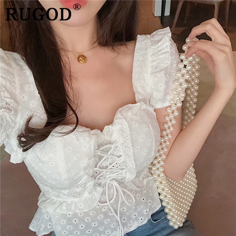 RUGOD корейские сексуальные кружевные вышивка женские рубашки элегантное женское