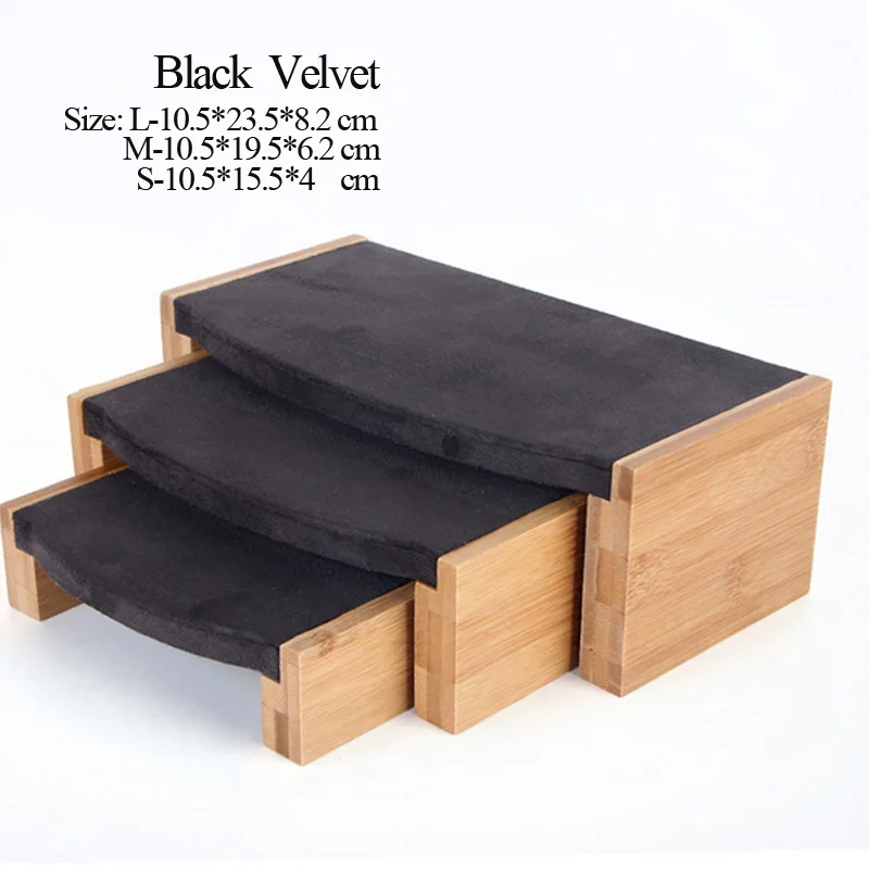 Black Velvet Модные Бамбуковый стол три-ювелирное изделие Дисплей Стенд Серьги nexklace Подвески Ювелирные изделия реквизит простые ювелирные изделия упаковка продажи - Цвет: Black Velvet